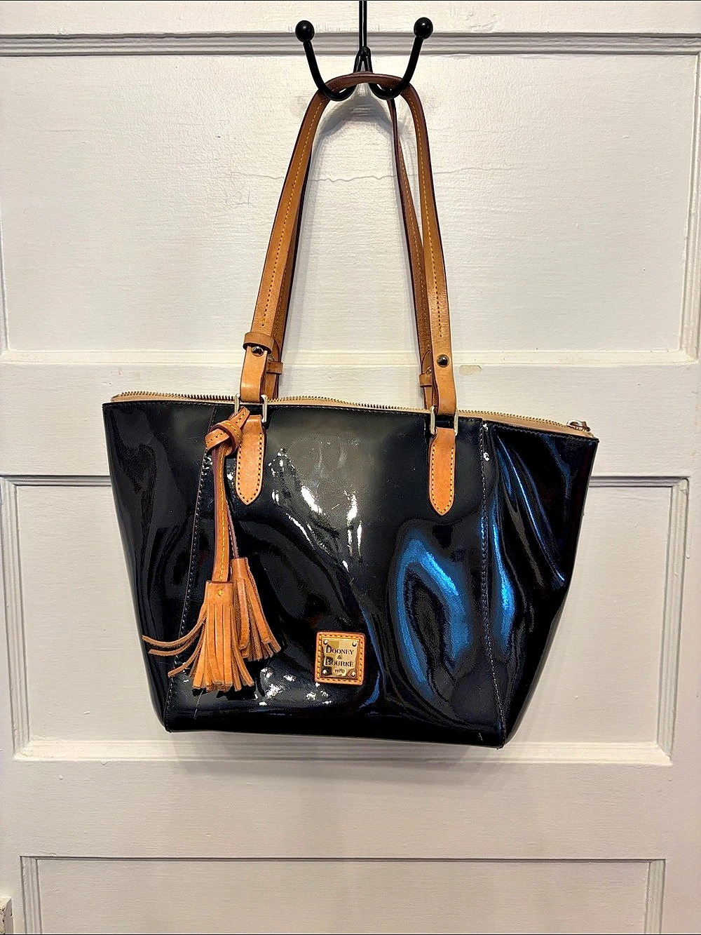 Dooney & Bourke Patent Leather East/West Shopper Tote Black